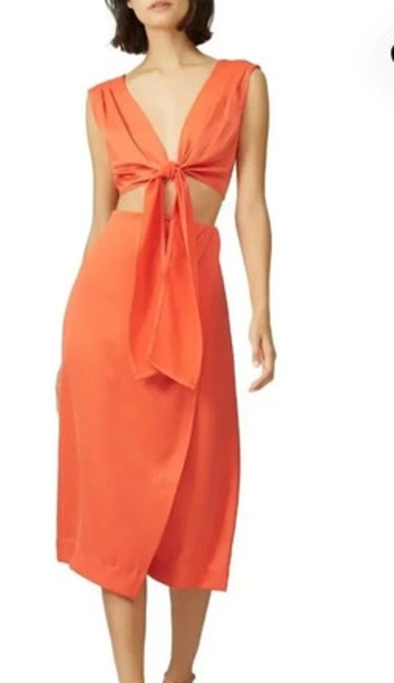 Nicholas Tie Front Midi Dress Orange 0